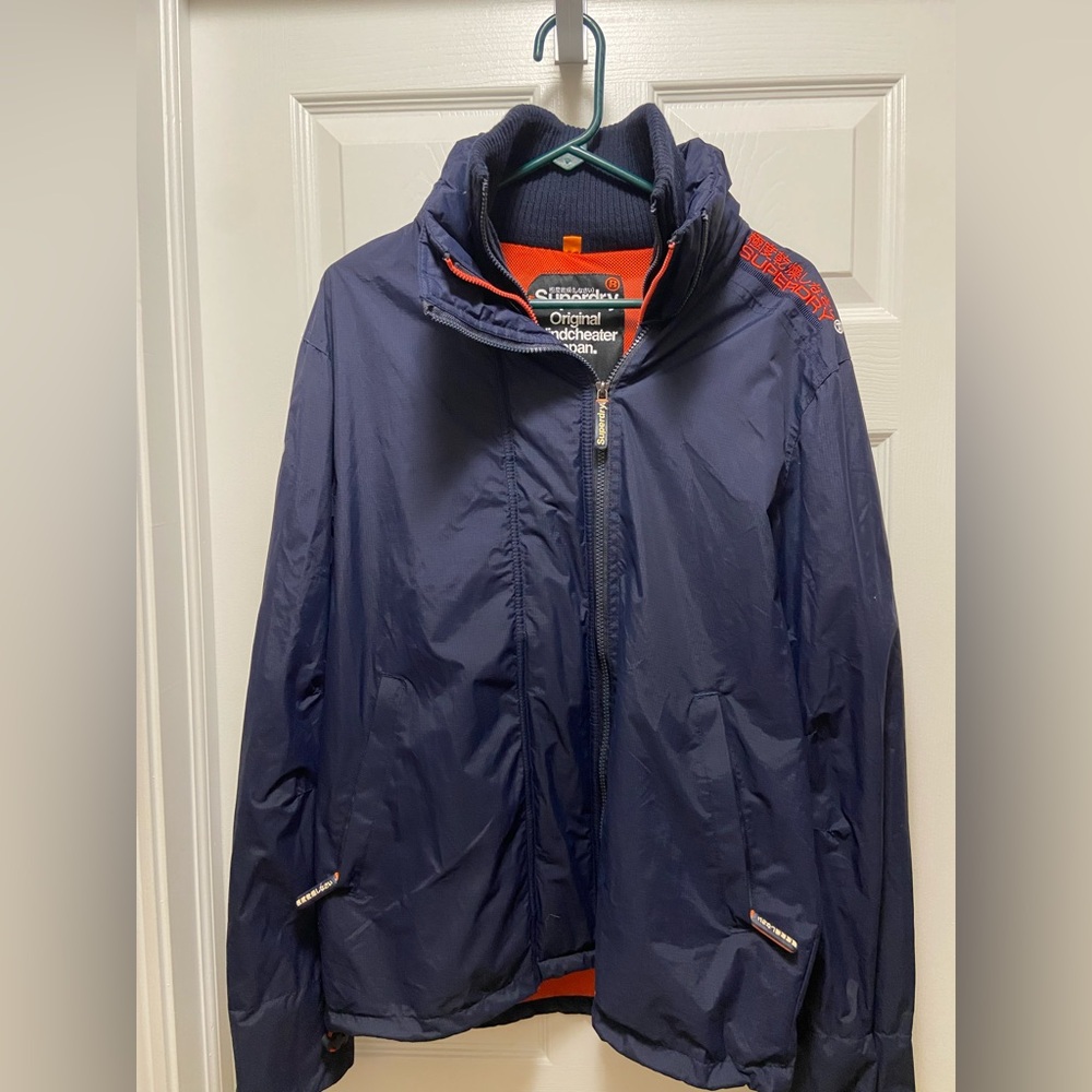 Superdry Jacket Womens Windcheater 3 Zip Orange/Navy Trekking Performance Size L